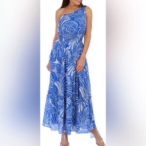 Taylor Women's  One-Shoulder Blue Leaf Print Dress Maxi Dress size 10